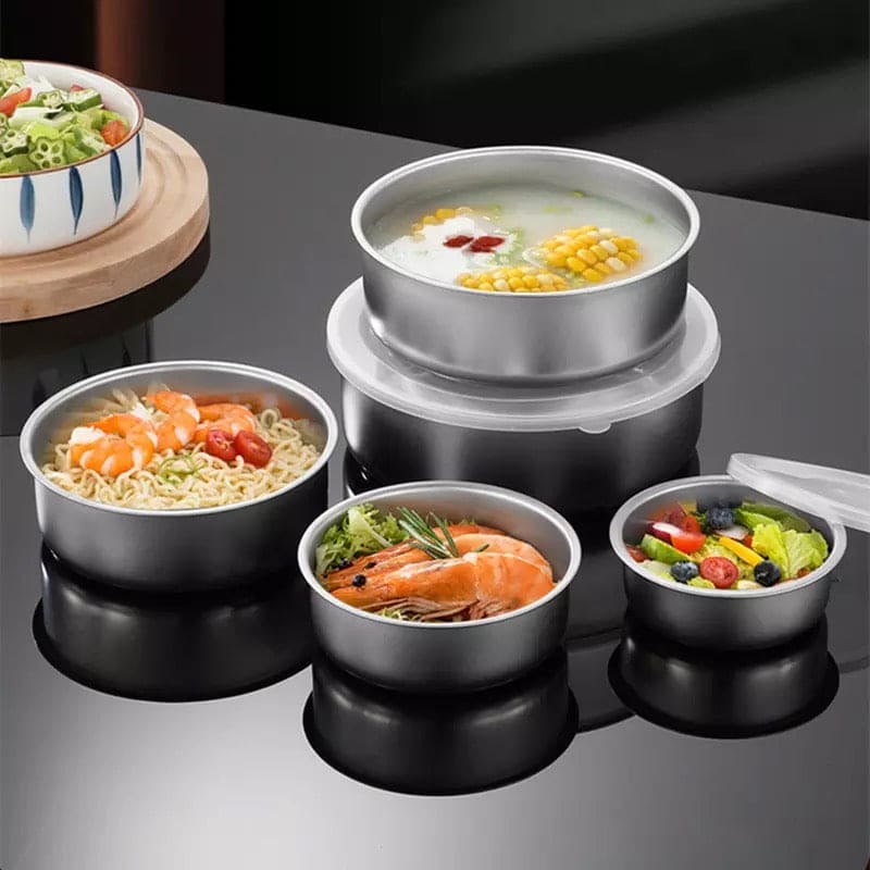 Set Of 5 Stainless Steel Vessel With Lids, Mixing Crisper Food Container Bowls, Chef Buddy Stainless Steel Bowl Set, Classic Cuisine Metal Fresh Keeping Bowls Set Of 5 Stainless Steel Vessel With Lids, Mixing Crisper Food Container Bowls, Chef Buddy Stainless Steel Bowl Set, Classic Cuisine Metal Fresh Keeping Bowls